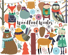 可爱矢量动物墙贴设计素材