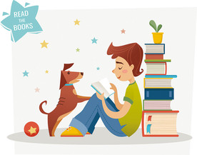 认真读书卡通矢量设计素材