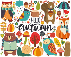 森林动物矢量卡通墙贴设计素材