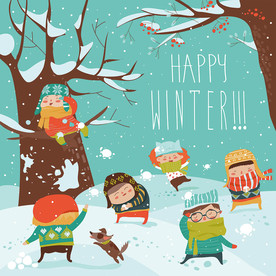快乐冬季卡通插画设计