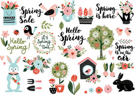 春季想植物手绘矢量素材