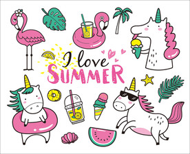 可爱夏天动物矢量设计素材