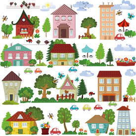 卡通房子矢量墙贴设计素材