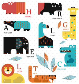 字母动物卡通墙贴设计素材