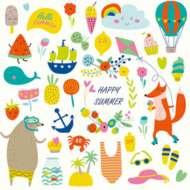 可爱卡通矢量墙贴设计素材