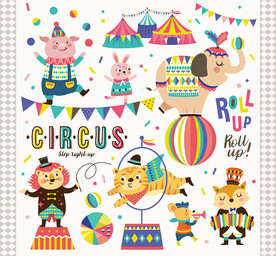 动物马戏团矢量卡通设计素材