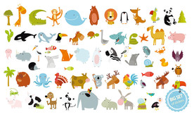 卡通动物矢量墙贴设计素材