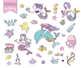 美人鱼矢量卡通墙贴设计素材