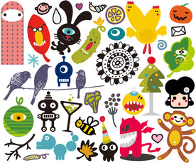 朋克卡通矢量墙贴设计素材