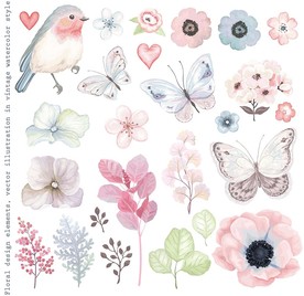 手绘唯美鲜花花鸟素材