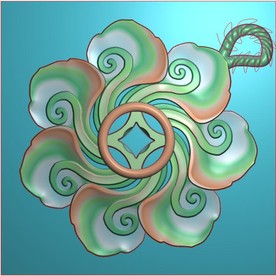七星莲花有圆形转运花挂件精雕图