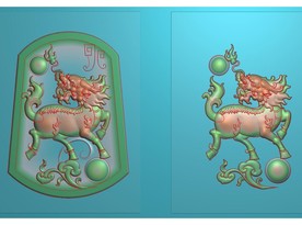 玉雕麒麟挂件牌子精雕图浮雕灰度