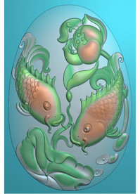 双鱼鲤鱼荷花莲花玉雕挂件精雕图