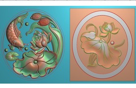 荷花鱼双面玉雕莲花鲤鱼挂件精雕