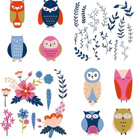 手绘猫头鹰卡通素材