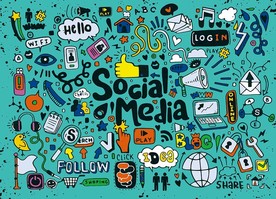 互联网科技手绘图标素材背景墙