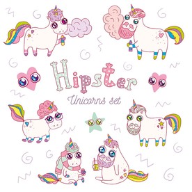 可爱独角兽矢量插画素材