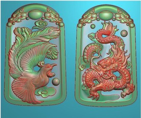 龙凤对牌龙凤呈祥挂件精雕图浮雕