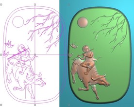 牧童骑牛挂件风景人物牌子精雕图