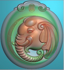 仿古祥云牌头大象挂件精雕图浮雕