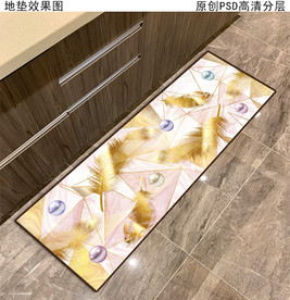 金羽毛北欧几何厨房地垫