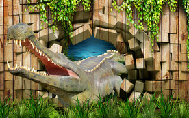 鳄鱼3D立体画背景墙壁