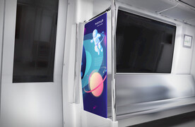 极简3D地铁车厢内景广告海报