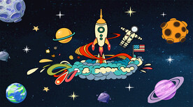 卡通火箭儿童房背景墙