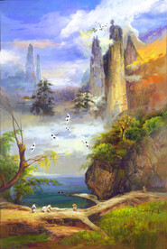 山水画风景画复古油画