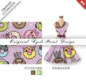 矢量手繪可愛(ài)卡通甜甜圈少女圖案