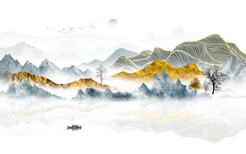簡(jiǎn)約現(xiàn)代輕奢新中式山水背景墻