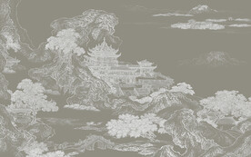 线条山水阁楼背景墙