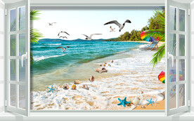 窗外海灘風(fēng)景電視背景墻