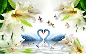 唯美百合花天鵝湖電視背景墻