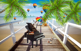 海灘棧橋椰子樹電視背景墻