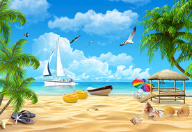 沙灘海鷗電視背景墻