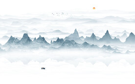 客廳灰色水墨山水畫背景墻