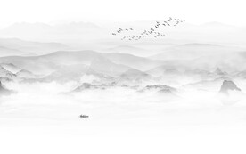 中式水墨山水画电视背景墙