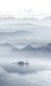 意境禪意水墨山水畫