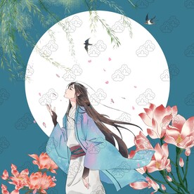 藍(lán)色背景古風(fēng)人物插畫