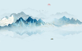 中式床頭水墨山水畫(huà)背景墻