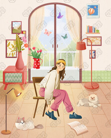 溫馨休閑居家室內(nèi)女孩