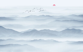 新中式壁畫山水畫電視背景墻