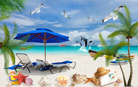 浪漫海邊沙灘貝殼電視背景墻