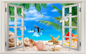 浪漫海島沙灘椰子樹電視背景墻