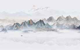 中式意境水墨山水畫背景墻