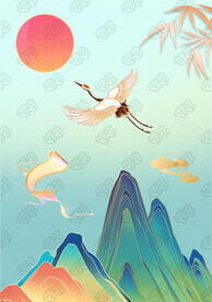 原創(chuàng)中國風(fēng)國潮仙鶴手機壁紙