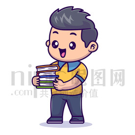 可愛(ài)卡通搬書(shū)學(xué)習(xí)的小男孩