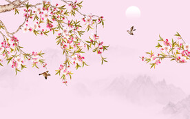 新中式手繪花鳥畫背景墻