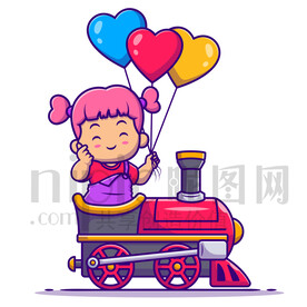 卡通坐火車(chē)的小女孩